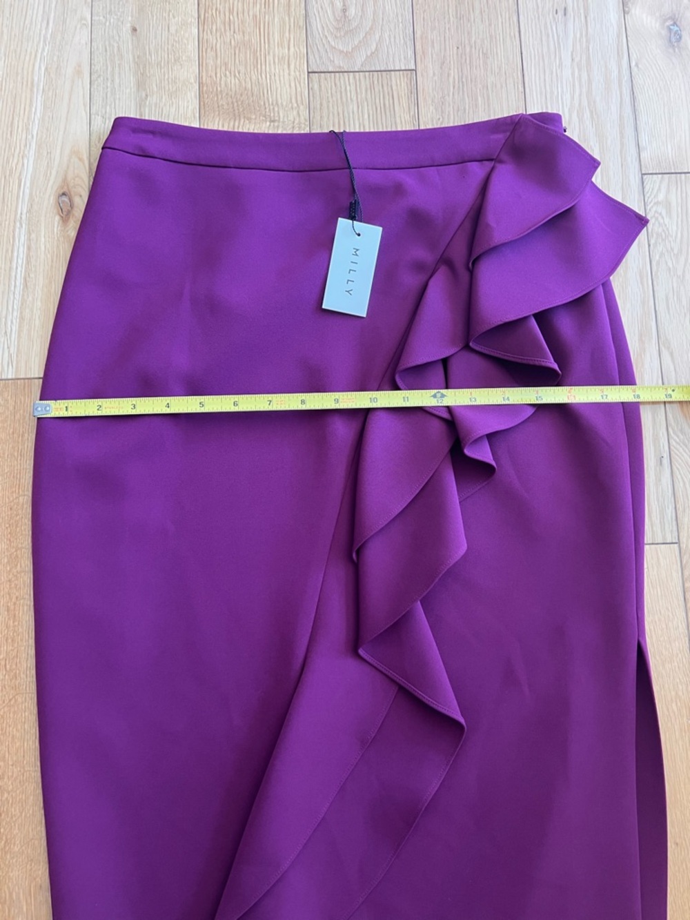 NEW Milly Ruffle‎ Pencil Skirt Purple Knee Length Lined Side Slit Womens Size 4 - Picture 3 of 8